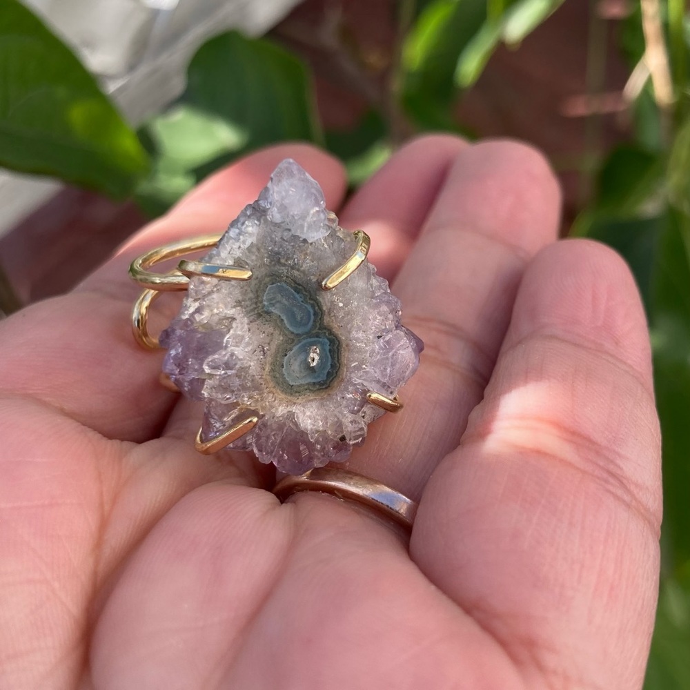 Gold plated amethyst stalactite ring